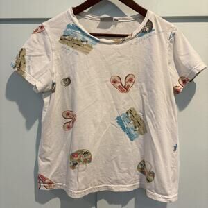 Hot Cotton Shirt Womens Medium White Beach Summer Graphic Flip‎ Flop Ocean USA